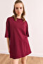 Women's Burgundy Buttoned Cotton T-Shirt Tsh- 19000762 - 5