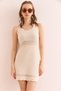 Women's Ecru Tight Braided Waist Detailed Mini Cotton Dress Elb- 19002361 - 2