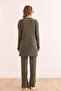 Women's Khaki Slit Top Blouse and Palazzo Corded Fabric Bottom Set TKM-19000180 - 7