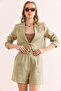 Women's Mint Green Pocket Lined Washed Linen Shorts Şrt- 19000056 - 3