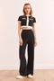 Women's Black Striped Bottom Top Ribbed Suit Tkm- 19000371 - 2