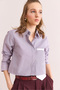 Women's Purple Pocket Detailed Striped Crop Shirt Gml- 19001310 - 6
