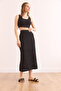 Women's Black Top Blouse Bottom Skirt Cotton Set Tkm-19000369 - 2