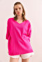 Women's Fuchsia V-Neck Short Sleeve Flowy Blouse Blz- 19002899 - 4