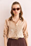 Women's Chain Beige Sleeve Fold Linen Shirt Gml- 19000825 - 3