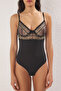 Siyah Tül Çiçekli Brodeli Kapsız Örme Body THMSS25BD00007 - 3