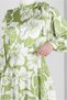 FLOWER PATTERNED COLLAR TIE SATIN DRESS 43769 - 4