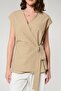 Camel Color Bone Buckle Belt Women's Double Breasted Vest - 3