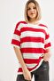 Crew Neck Striped Basic Tshirt Red - 2