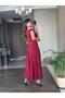 Burgundy Low Sleeve Asymmetric Collar Women's Midi Length Dress - 3