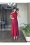 Burgundy Low Sleeve Asymmetric Collar Women's Midi Length Dress - 2