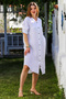 White Shirt Collar Buttoned Long Sleeve Pocketed Washable Casual Muslin Woven Dress 118 62 - 8