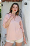 Powder Shirt Collar Buttoned Long Sleeve Washed Casual Muslin Woven Blouse 7065 0 - 2