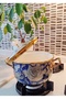 Navy Blue Rose Enamel Luxury 2 Liters 18 cm Diameter Small Size Crystal Top Bronze Handle Soup Milk Pot - 5