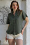 Khaki Shirt Collar Short Sleeve Buttoned Washable Casual Muslin Woven Shirt 68 60