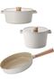 Fika Cast Iron 5-Piece Beige Colored Pot Set with Glass Lid