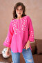Round Neck Embroidery Stone Detailed Wide Sleeve Loose Woven Tunic