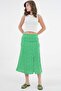 Green Floral Slit Detailed Midi Woven Skirt - 3