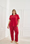 Women's Patterned Short Sleeve Flexible Soft Textured Milan Fabric Red Summer Plus Size Pajamas Set - 3