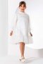 Girl's White Chiffon Dress with Ruffled Collar and Chest, Polka Dot Detail on Wrinkled Ankles - 3