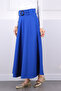 Cobalt Blue Flared Skirt with Waist Belt - 3
