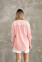 Oversize Long Sleeve Pink Striped Cotton Linen Women's Shirt - 7