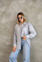 Oversize Long Sleeve Navy Blue Striped Cotton Linen Women's Shirt - 7