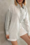 Oversize Long Sleeve Khaki Striped Cotton Linen Women's Shirt - 5
