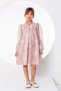 Girl's Bow Collar Detailed Sleeves Transparent Tulle Lined Chiffon Powder Dress