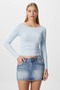 Kayak Neck Need Long Sleeve Light Blue Soft Top / Blouse - 3