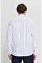 100% Cotton Oxford Slim Fit Slim Fit Klaisk Collar Striped White-Navy Blue Shirt - 5