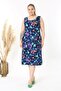 Women's Blue Pink Tiger Patterned Strappy Large Size Dress - 3