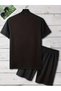 Men's Round Neck Short Sleeve T-Shirt and Lace-Up Shorts Two-Piece Fashionable Casual Garment Suit - 3