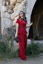 Red Thin Belted Short Sleeve Jumpsuit