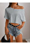 Women's Off Shoulder Boat Neck T-Shirt Crop - 4