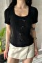 Women's Black Bow Corded Fabric Knit Blouse - 3