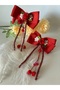 Elastic Ribbon with Stones Concept Buckle Floral Pompom Double Set - 3