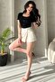 Women's Black Bow Corded Fabric Knit Blouse - 5