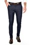 Men's Dark Navy Blue Self Patterned Slim Fit Lycra Linen Trousers 2502310