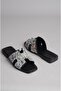 Seç 8016 Genuine Leather Stone Women's Slippers Black Suede - 6