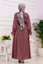Glitter Alya Evening Dress with Flounces on the Sleeve - Burgundy - 5