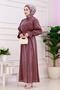 Glitter Alya Evening Dress with Flounces on the Sleeve - Burgundy - 3