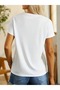 Women's Comfortable Sports T-Shirt, Round Neck, Heart and Happy Print, Short Sleeve, Soft Knitted - 3