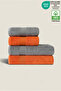 4-Piece Bath Towel Set 100% Cotton Certified Body and Head |   Dowry Box 50X90 - 70X140 Orange - Gray