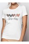 Women's Comfortable Sports T-Shirt, Round Neck, Heart and Happy Print, Short Sleeve, Soft Knitted - 5