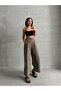 Women's Khaki Modal Summer Pleated Palazzo Trousers - 2