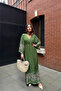 Wrap Collar Patterned Summer Viscose Dress Green Patterned - 3