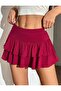Burgundy High Waist Super Mini Ruffle Skirt