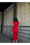 Women's Dress with Drape Detail, Padded Midi Length Brooch, Needle Detail Premium Dress - 5