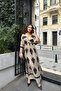 Ethnic Patterned Viscose Long Sleeve Cream Dress